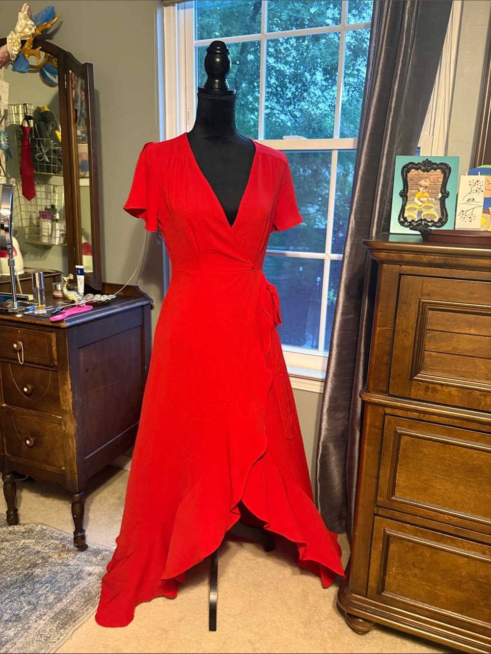 Altar'd State Red Wrap Maxi Dress with Flutter Sleeves